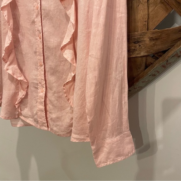 Ralph Lauren Black Label Ruffle Linen Button Down Top Size XL - Picture 3 of 10